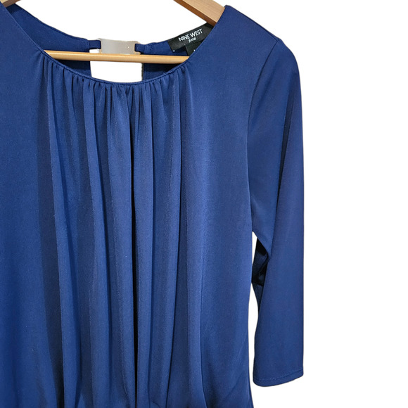 Nine West Jeans Elliot Blouse Bubble Seam Navy Women's Size Medium - Picture 3 of 10